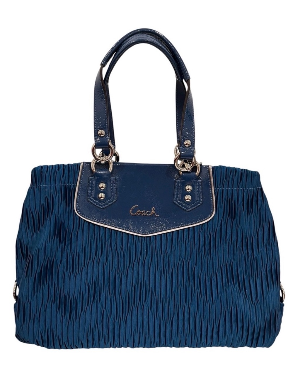 Coach Ashley Ocean Blue Satin Pleated Carryall